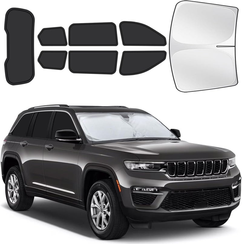 JASVIC for Jeep Grand Cherokee 2022-2025 (NOT for Grand Cherokee L) Car Window Shades, 8pcs Privacy Sun Shade Set for Front Windshield Side and Rear Windows, Full Window Covers Keeps Vehicle Cool - Image 1